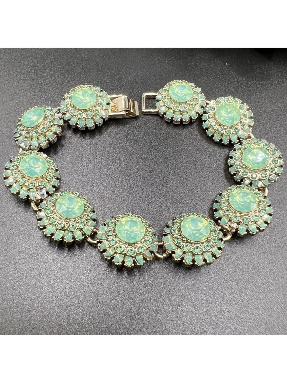 Exquisite Large Round Pacific Opal Crystal Floral Cluster Bracelet - Picture 4 of 12
